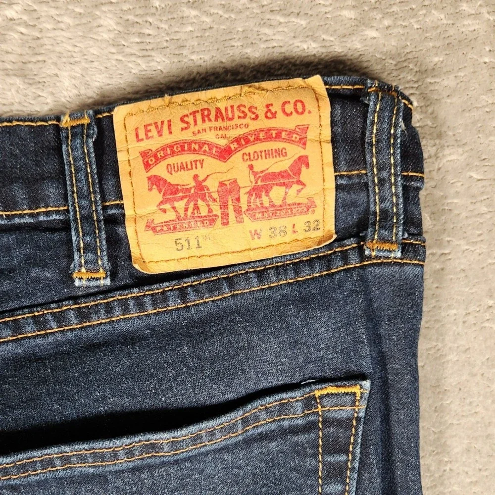 Levi's 511 Slim Fit Jeans Mens 38x32 Dark Wash Blue Excellent Stretch‎ Denim